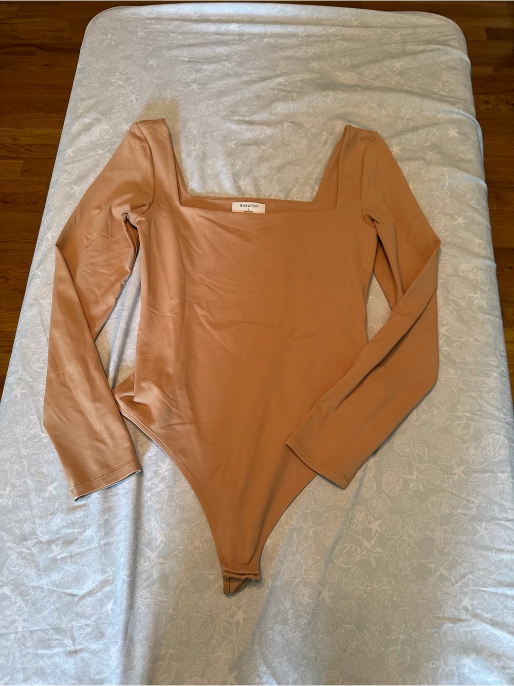 Babaton Long Sleeve Square Neck Bodysuit in Camel